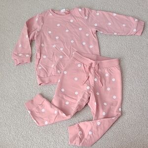 H&M Pink and White Polka Dot Kids Sweatshirt & Pants - 3T